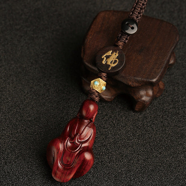Buddha Stones Small Leaf Red Sandalwood Formless Buddha Protection Key Chain - image 10