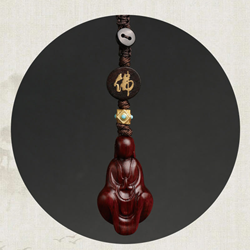 Buddha Stones Small Leaf Red Sandalwood Formless Buddha Protection Key Chain - image 11