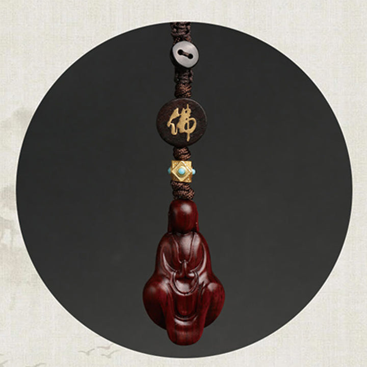Buddha Stones Small Leaf Red Sandalwood Formless Buddha Protection Key Chain - image 11