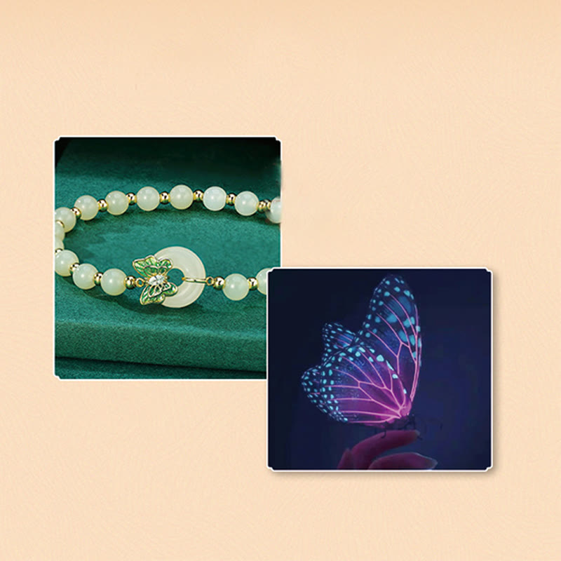 Buddha Stones 925 Sterling Silver Natural Hetian Jade Peace Buckle Butterfly Zircon Luck Bracelet Necklace Pendant - image 4