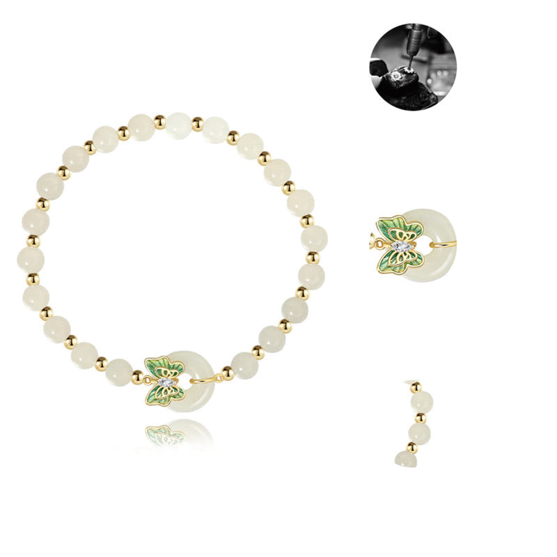 Buddha Stones 925 Sterling Silver Natural Hetian Jade Peace Buckle Butterfly Zircon Luck Bracelet Necklace Pendant - image 9