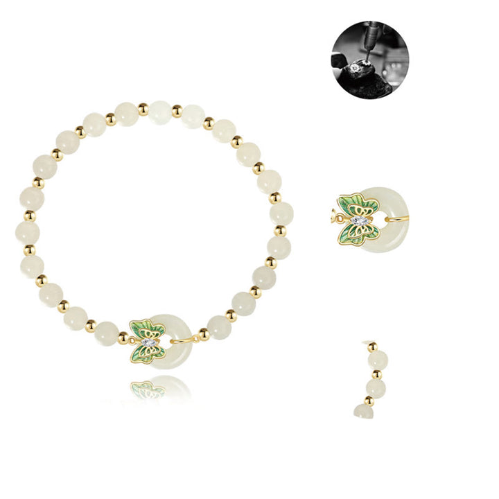 Buddha Stones 925 Sterling Silver Natural Hetian Jade Peace Buckle Butterfly Zircon Luck Bracelet Necklace Pendant - image 9
