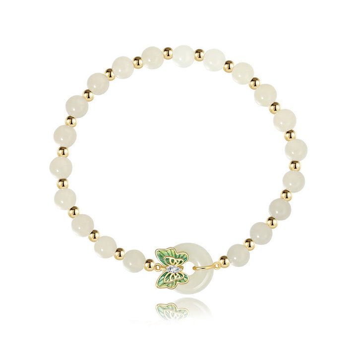 Buddha Stones 925 Sterling Silver Natural Hetian Jade Peace Buckle Butterfly Zircon Luck Bracelet Necklace Pendant - image 12
