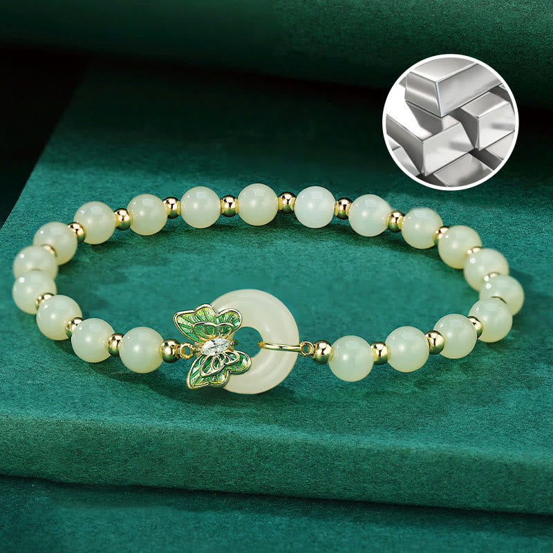Buddha Stones 925 Sterling Silver Natural Hetian Jade Peace Buckle Butterfly Zircon Luck Bracelet Necklace Pendant - image 2