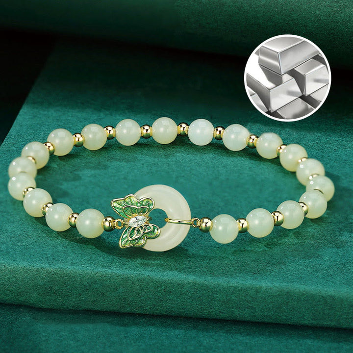 Buddha Stones 925 Sterling Silver Natural Hetian Jade Peace Buckle Butterfly Zircon Luck Bracelet Necklace Pendant - image 2
