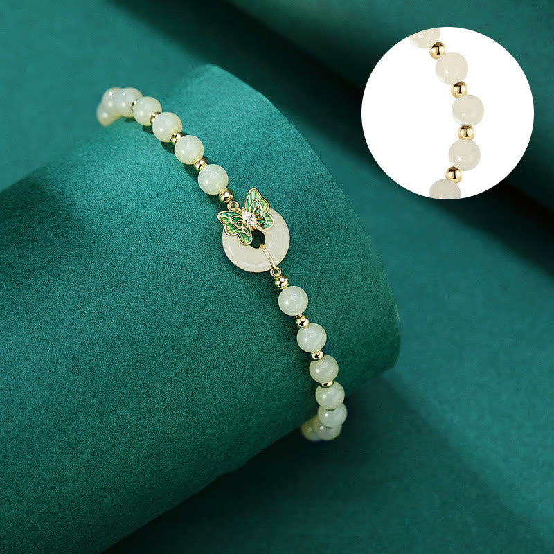 Buddha Stones 925 Sterling Silver Natural Hetian Jade Peace Buckle Butterfly Zircon Luck Bracelet Necklace Pendant - image 3