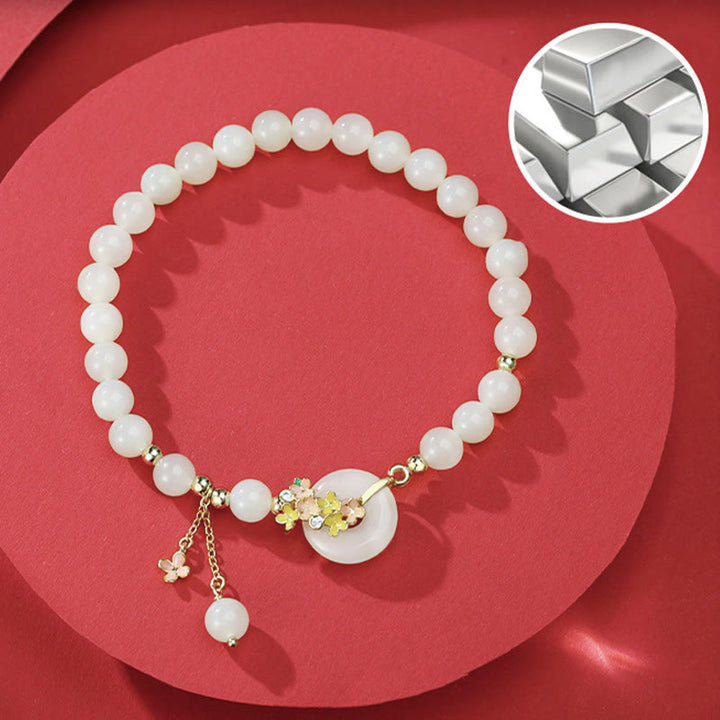 Buddha Stones 925 Sterling Silver Natural Hetian Jade Osmanthus Flowers Peace Buckle Zircon Luck Bracelet Necklace Pendant - image 3