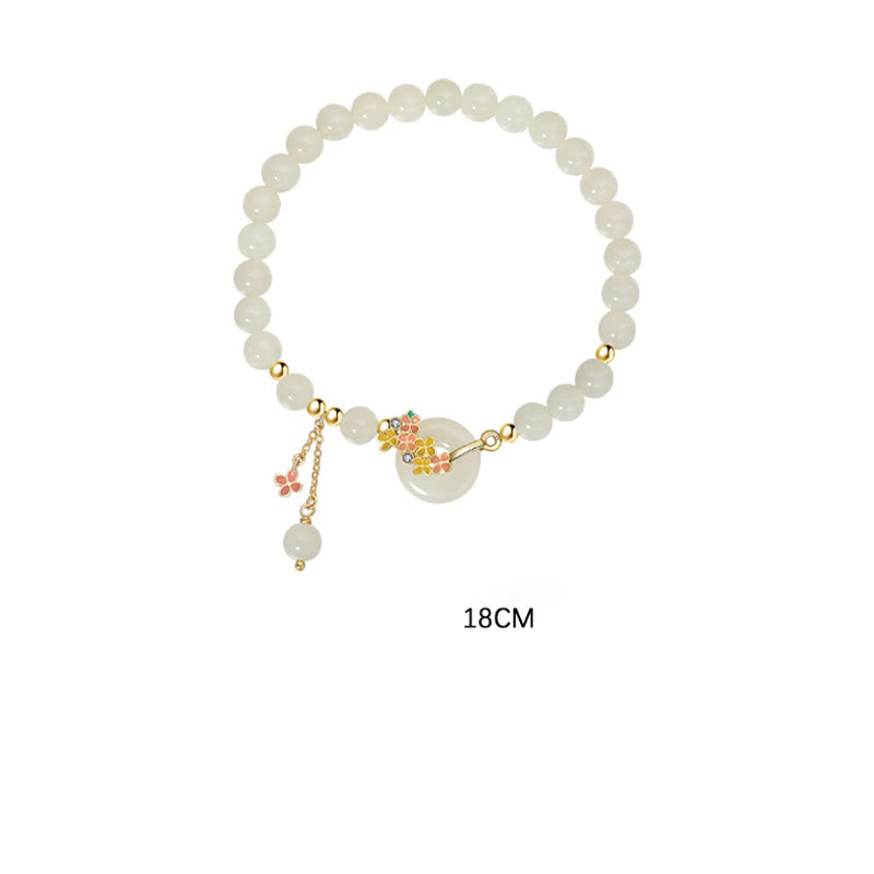 Buddha Stones 925 Sterling Silver Natural Hetian Jade Osmanthus Flowers Peace Buckle Zircon Luck Bracelet Necklace Pendant - image 10