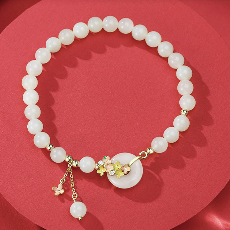 Buddha Stones 925 Sterling Silver Natural Hetian Jade Osmanthus Flowers Peace Buckle Zircon Luck Bracelet Necklace Pendant - image 1