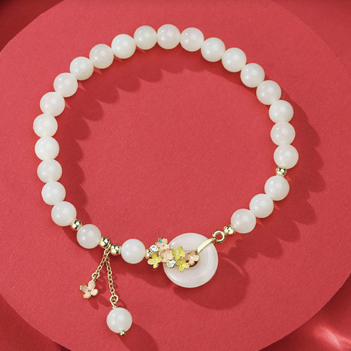Buddha Stones 925 Sterling Silver Natural Hetian Jade Osmanthus Flowers Peace Buckle Zircon Luck Bracelet Necklace Pendant - image 1