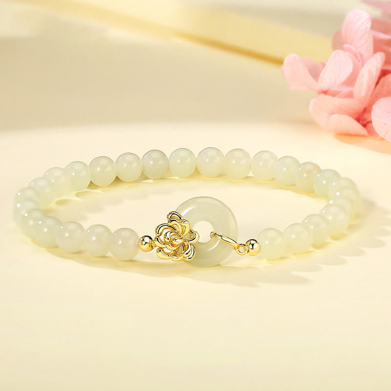 Buddha Stones 925 Sterling Silver Natural Hetian Jade Autumn Chrysanthemum Peace Buckle Prosperity Bracelet - Jade(Wrist Circumference 14-17cm) - image 0