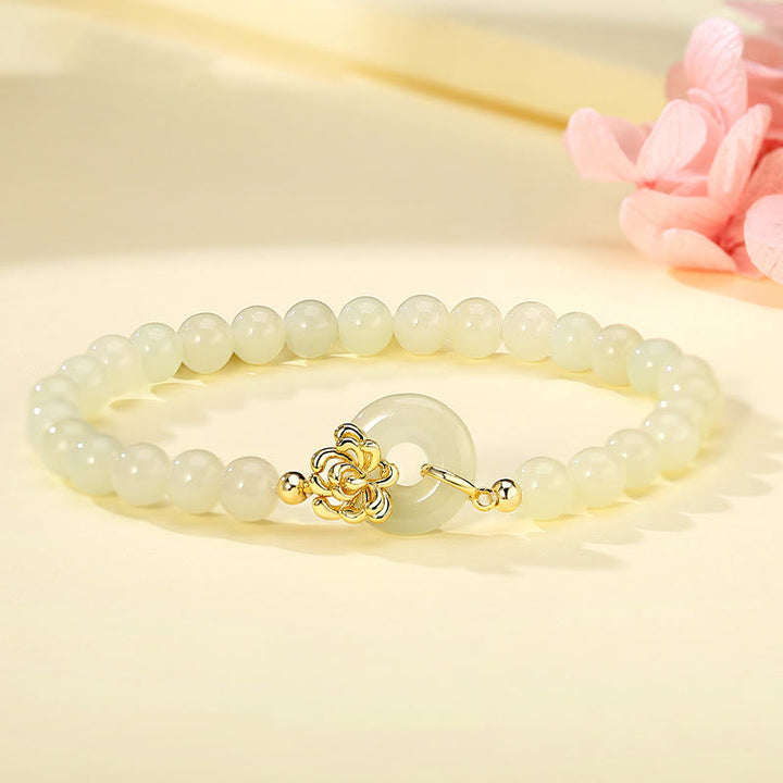 Buddha Stones 925 Sterling Silver Natural Hetian Jade Autumn Chrysanthemum Peace Buckle Prosperity Bracelet - Jade(Wrist Circumference 14-17cm) - image 0