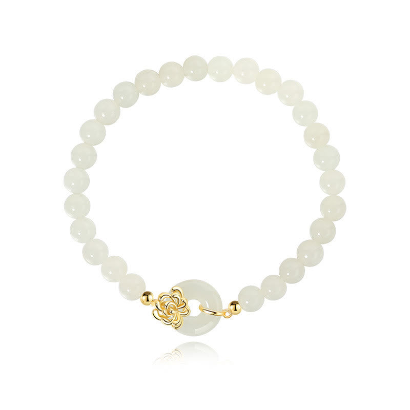Buddha Stones 925 Sterling Silver Natural Hetian Jade Autumn Chrysanthemum Peace Buckle Prosperity Bracelet - image 3