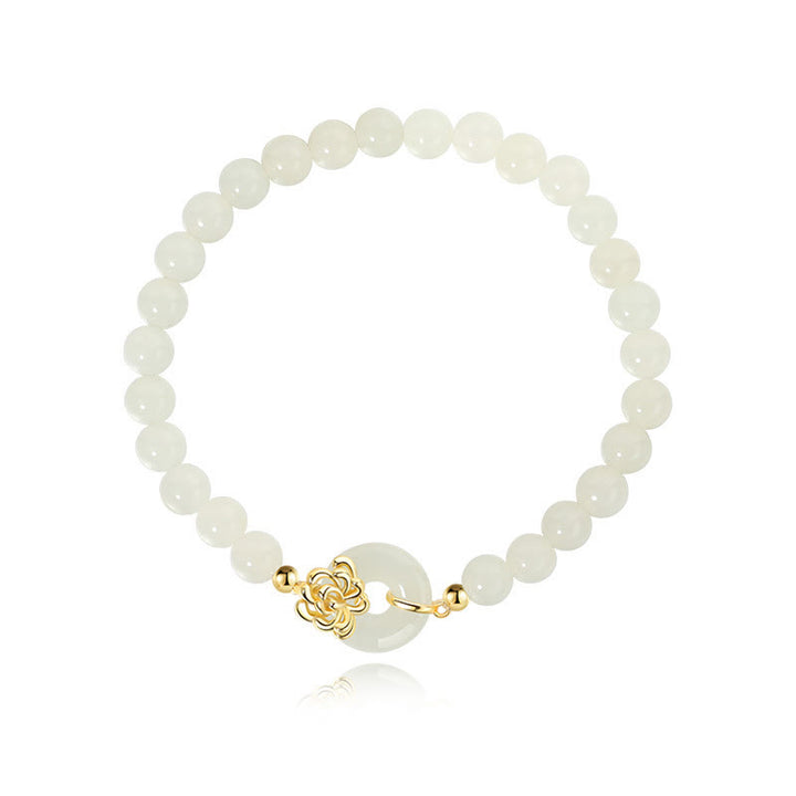 Buddha Stones 925 Sterling Silver Natural Hetian Jade Autumn Chrysanthemum Peace Buckle Prosperity Bracelet - image 3