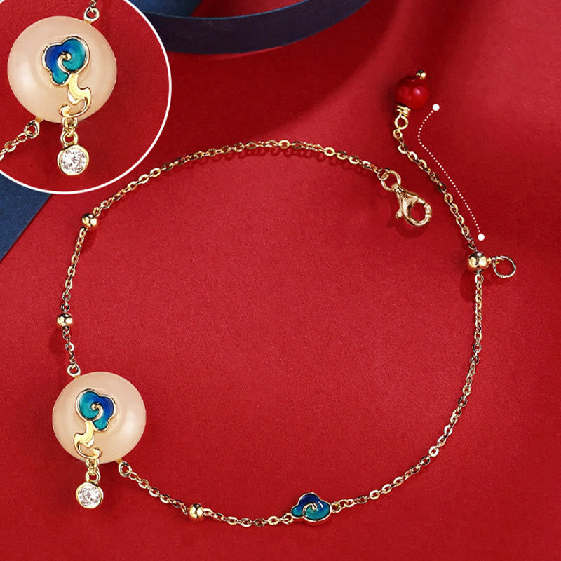 Buddha Stones 925 Sterling Silver Natural Hetian Jade Auspicious Clouds Abundance Bracelet - image 2
