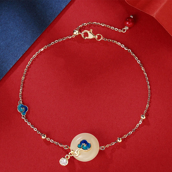 Buddha Stones 925 Sterling Silver Natural Hetian Jade Auspicious Clouds Abundance Bracelet - image 3