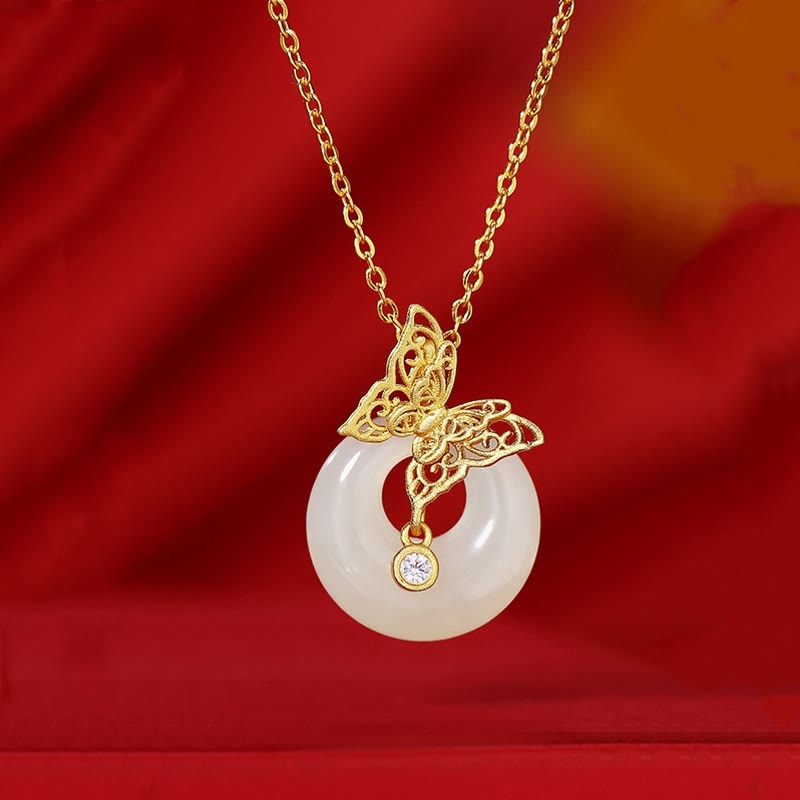 Buddha Stones 925 Sterling Silver Natural Hetian Jade Butterfly Prosperity Necklace Pendant - One Butterfly - image 9