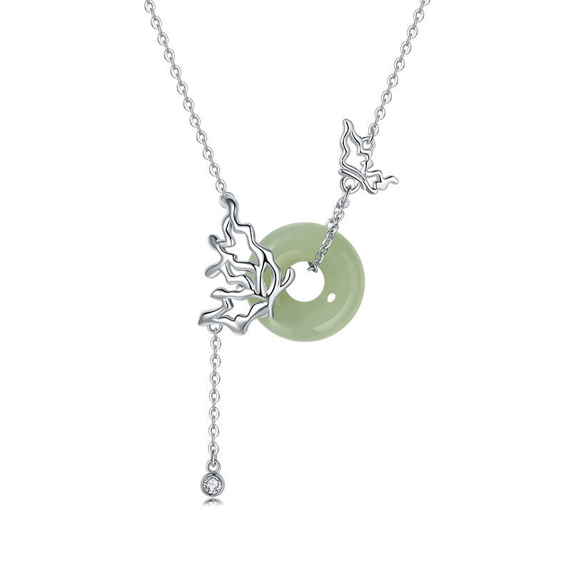 Buddha Stones 925 Sterling Silver Natural Hetian Jade Peace Buckle Butterfly Abundance Necklace Pendant - image 3
