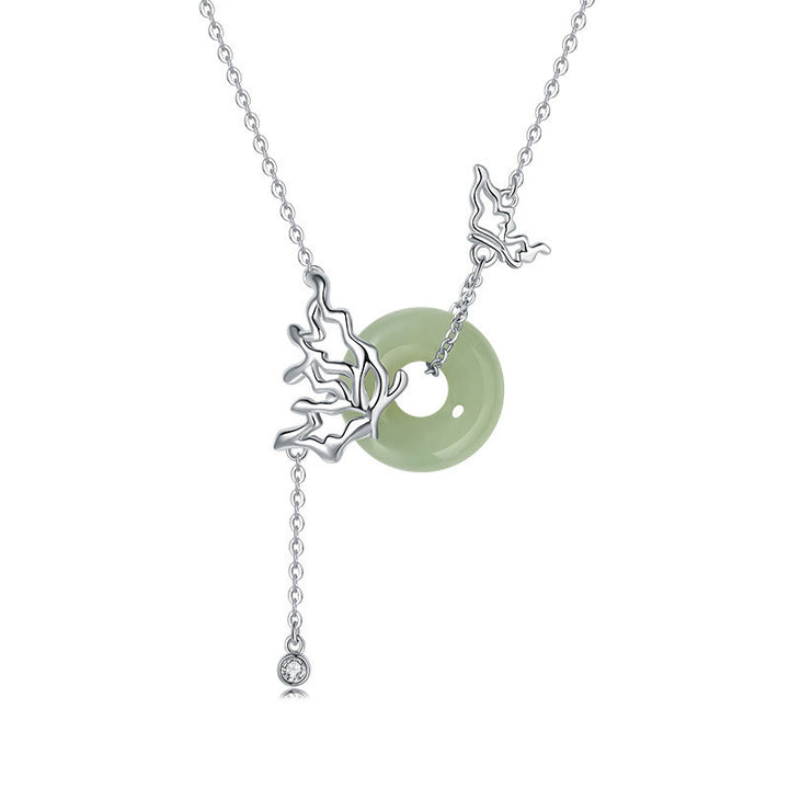 Buddha Stones 925 Sterling Silver Natural Hetian Jade Peace Buckle Butterfly Abundance Necklace Pendant - image 3