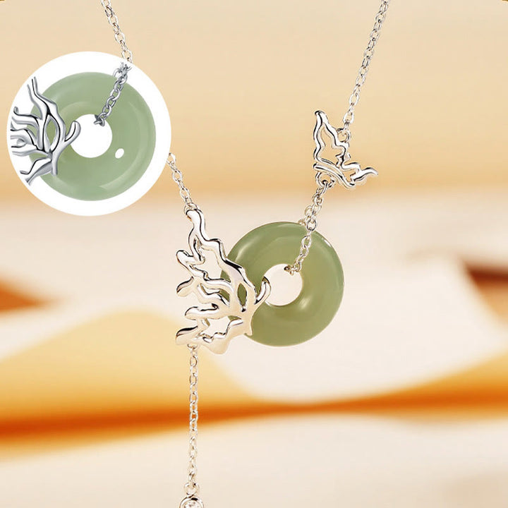 Buddha Stones 925 Sterling Silver Natural Hetian Jade Peace Buckle Butterfly Abundance Necklace Pendant - image 2