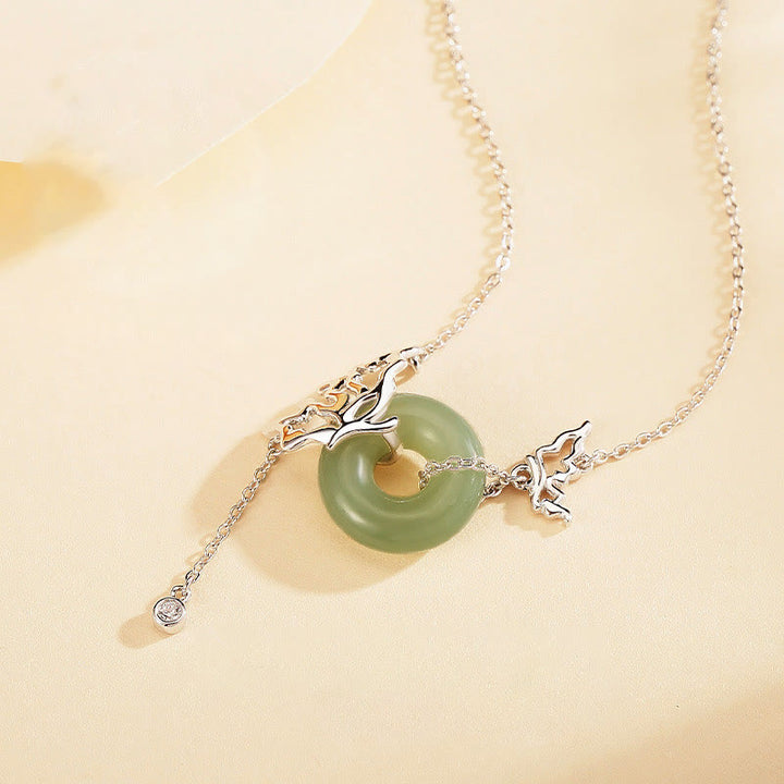 Buddha Stones 925 Sterling Silver Natural Hetian Jade Peace Buckle Butterfly Abundance Necklace Pendant - image 1