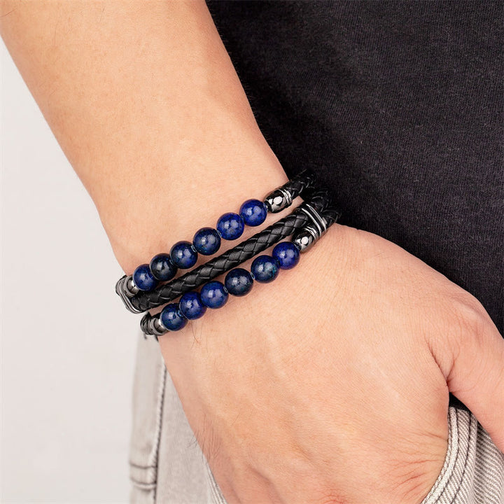 Buddha Stones Tiger Eye Hematite Lava Rock Black Onyx Lazurite Beads Protection Strength Leather Bracelet - image 18