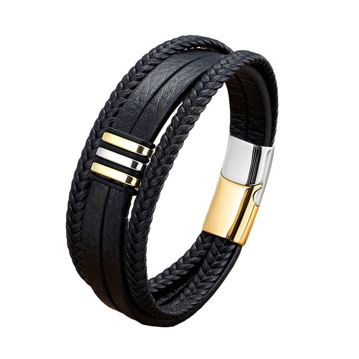 Buddha Stones Handmade Braided Leather Calm Titanium Steel Buckle Bracelet - image 7