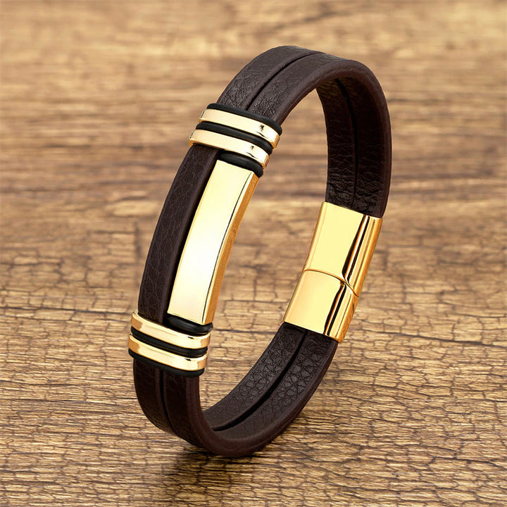 Buddha Stones Brown Leather Titanium Steel Buckle Balance Bracelet - Gold - 18-22cm - image 2