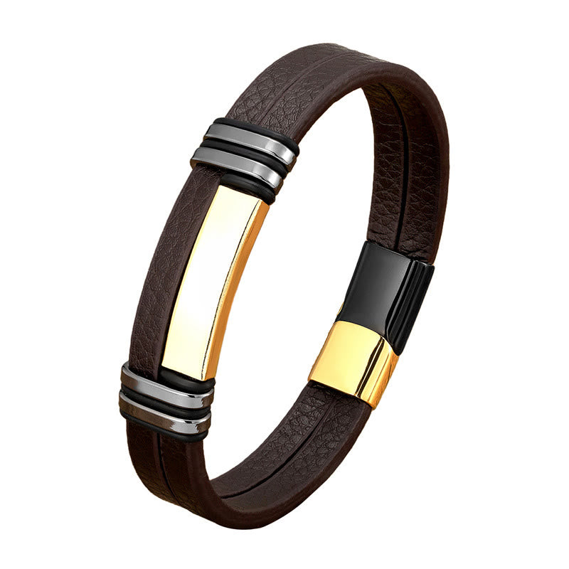 Buddha Stones Brown Leather Titanium Steel Buckle Balance Bracelet - image 4