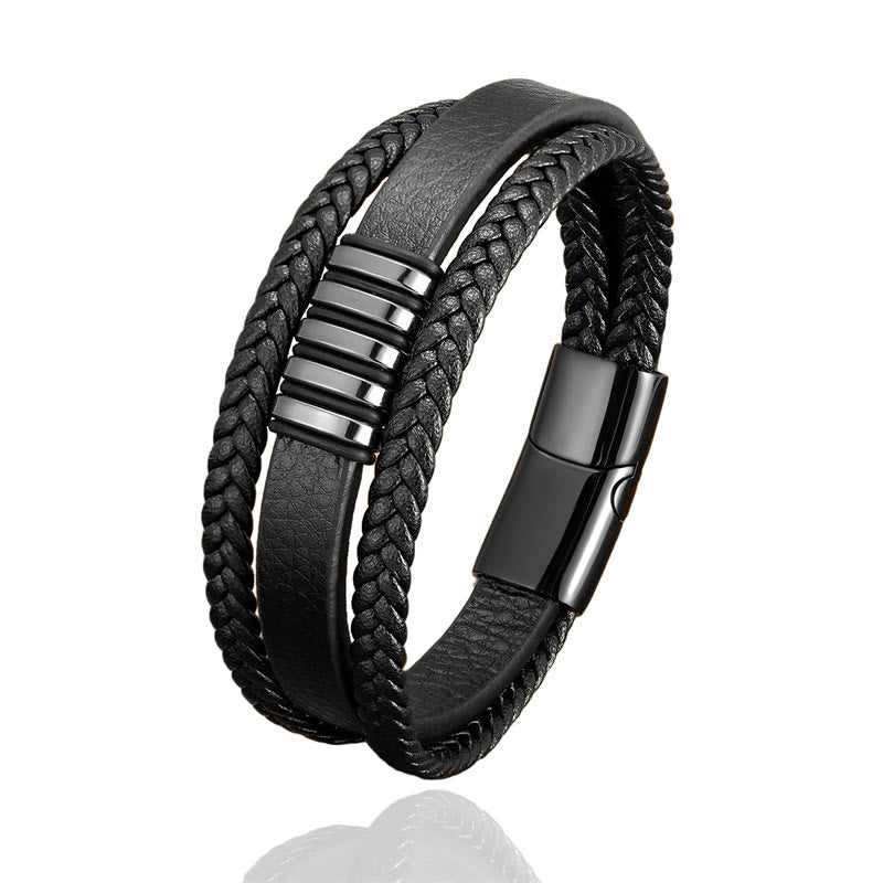 Buddha Stones Multi-layer Leather Rope Titanium Steel Buckle Balance Bracelet - image 8