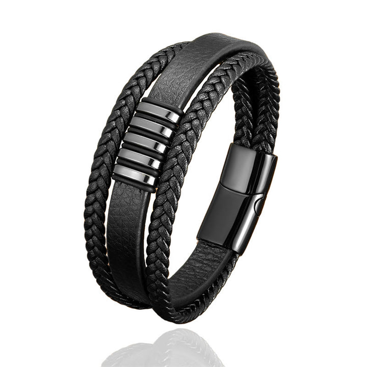 Buddha Stones Multi-layer Leather Rope Titanium Steel Buckle Balance Bracelet - image 8