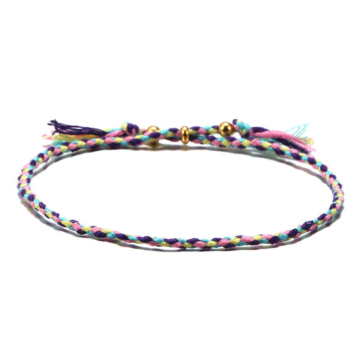 Buddha Stones Handmade Colorful Rope Braided Tassel Adjustable Harmony Bracelet - Purple Blue(Wrist Circumference 14-20cm) - image 9