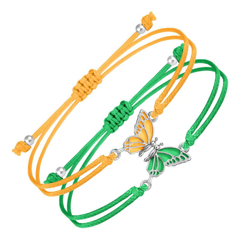Buddha Stones 2Pcs Handmade Braided Rope Butterfly Freedom Bracelet - Yellow-Green(Wrist Circumference 14-27cm) - image 2