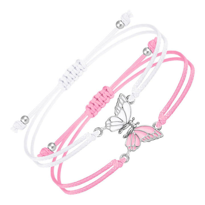 Buddha Stones 2Pcs Handmade Braided Rope Butterfly Freedom Bracelet - White And Pink(Wrist Circumference 14-27cm) - image 3