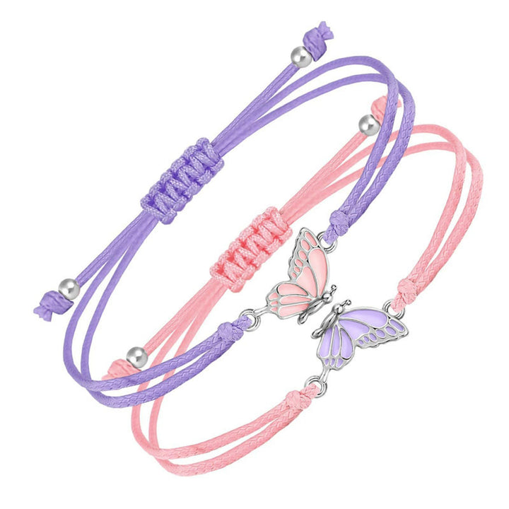 Buddha Stones 2Pcs Handmade Braided Rope Butterfly Freedom Bracelet - Pink And Purple(Wrist Circumference 14-27cm) - image 4