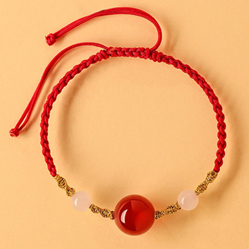 Buddha Stones Hetian Jade Black Onyx Red Agate Bead Luck Braided Bracelet - Red Rope&Red Agate(Wrist Circumference 14-15cm) - image 22