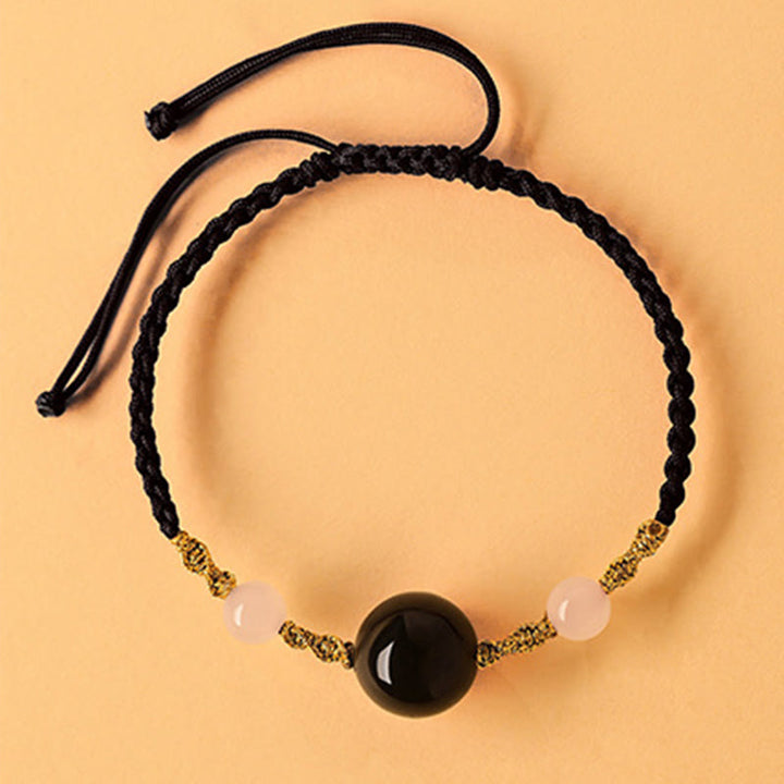 Buddha Stones Hetian Jade Black Onyx Red Agate Bead Luck Braided Bracelet - Black Rope&Black Onyx(Wrist Circumference 14-15cm) - image 20