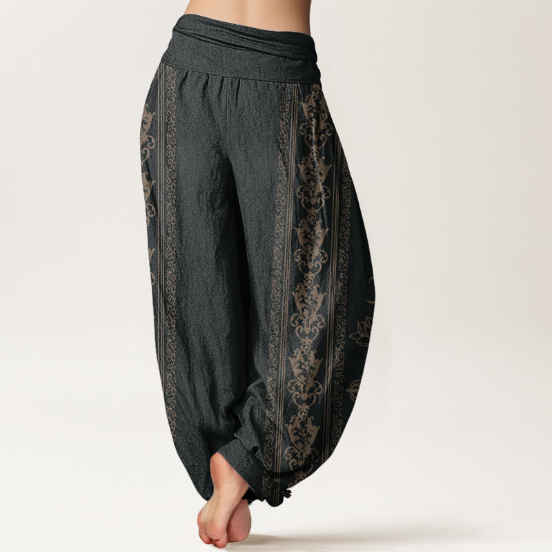 Buddha Stones Lotus Flowers Double Dorje Vajra Namaste Om Design Women's Elastic Waist Harem Pants - image 1