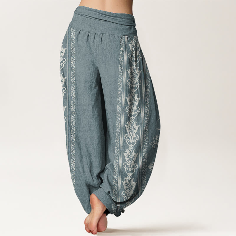 Buddha Stones Lotus Flowers Double Dorje Vajra Namaste Om Design Women's Elastic Waist Harem Pants - image 5