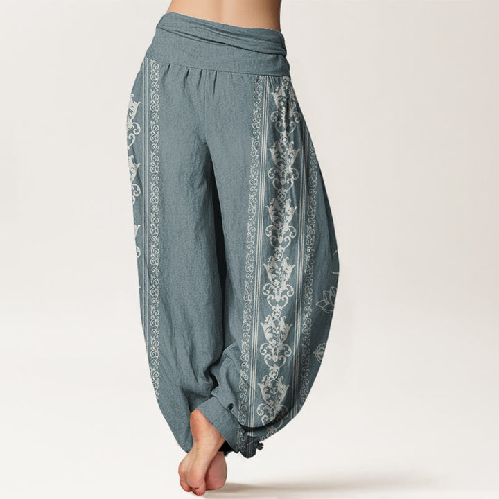 Buddha Stones Lotus Flowers Double Dorje Vajra Namaste Om Design Women's Elastic Waist Harem Pants - image 5