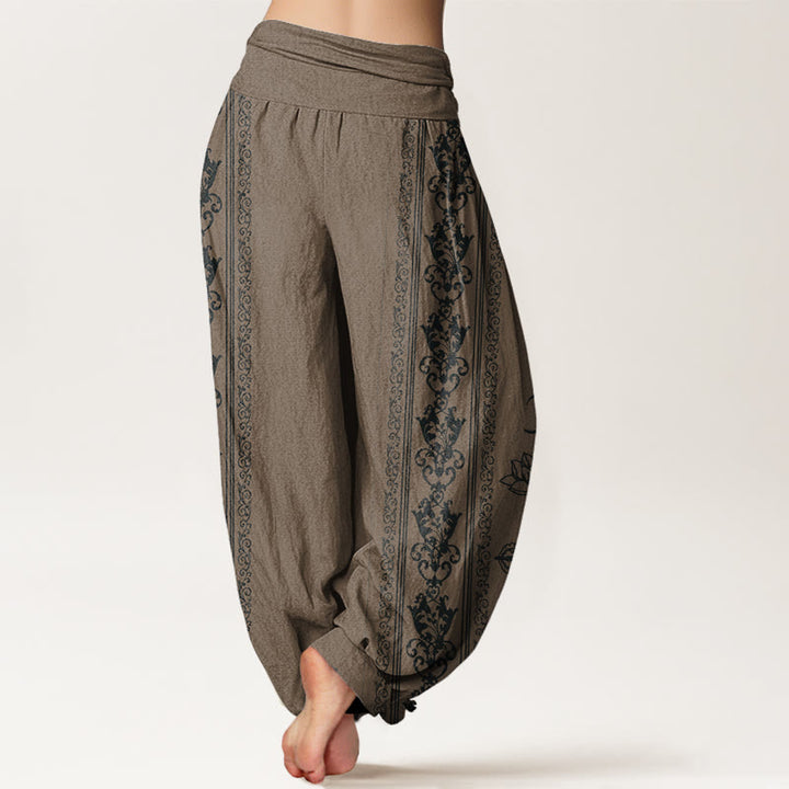 Buddha Stones Lotus Flowers Double Dorje Vajra Namaste Om Design Women's Elastic Waist Harem Pants - image 8