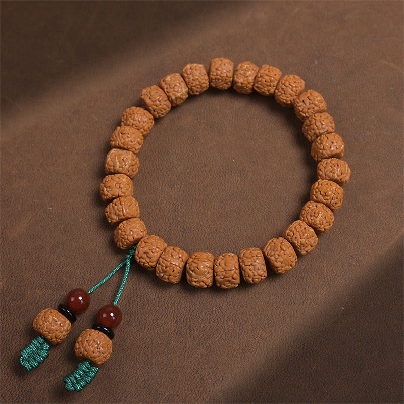 Buddha Stones Tibetan Rudraksha Bodhi Seed Agate Wealth Bracelet - image 1
