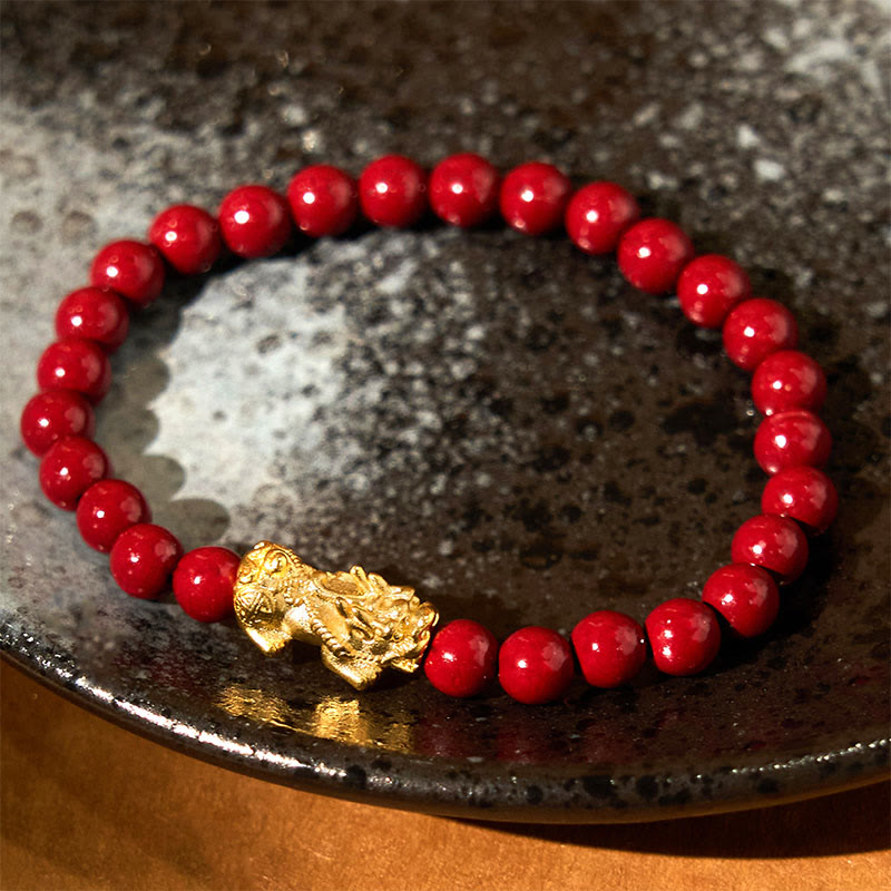 Buddha Stones Natural Cinnabar Beads Pixiu Blessing Bracelet - image 1
