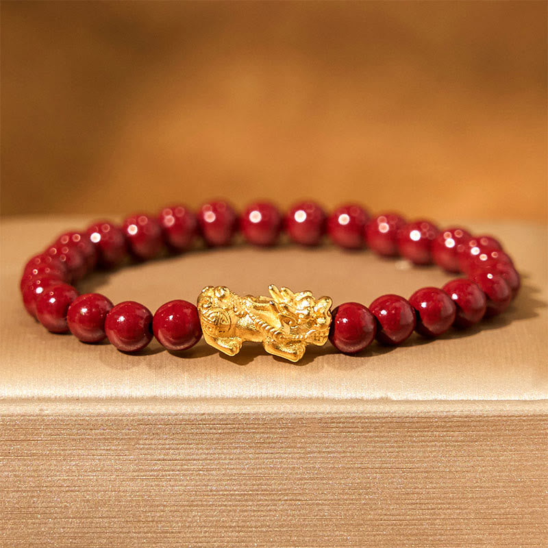 Buddha Stones Natural Cinnabar Beads Pixiu Blessing Bracelet - Cinnabar (Wrist Circumference: 15-16cm) - image 0