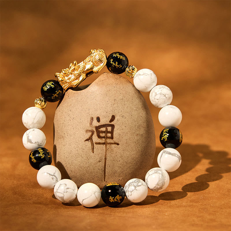 Buddha Stones Vintage White Turquoise Black Onyx Pixiu Beads Blessing Bracelet - image 3
