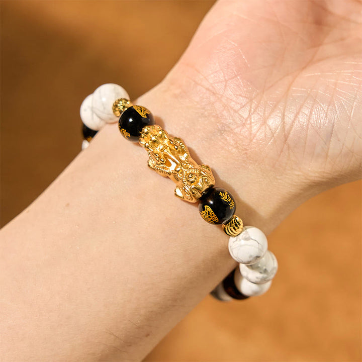 Buddha Stones Vintage White Turquoise Black Onyx Pixiu Beads Blessing Bracelet - image 9