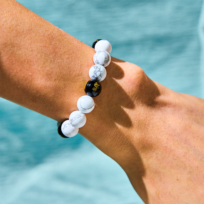 Buddha Stones Vintage White Turquoise Black Onyx Pixiu Beads Blessing Bracelet - image 5