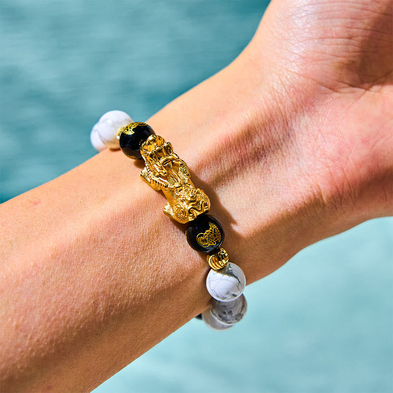 Buddha Stones Vintage White Turquoise Black Onyx Pixiu Beads Blessing Bracelet - image 4