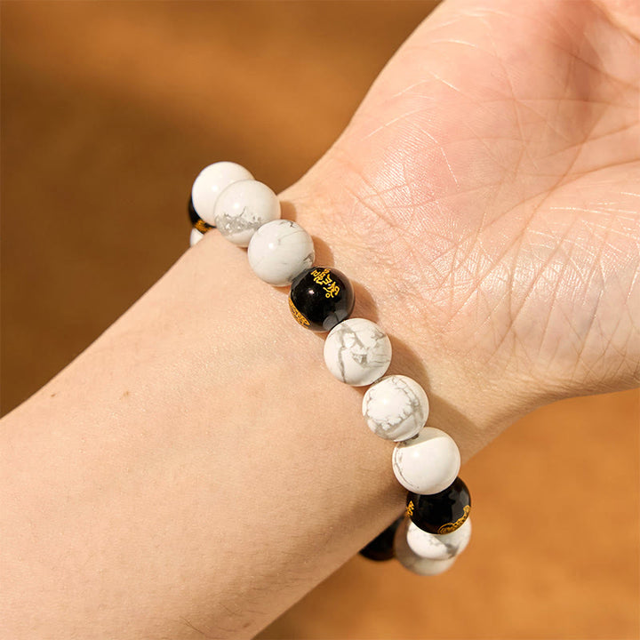 Buddha Stones Vintage White Turquoise Black Onyx Pixiu Beads Blessing Bracelet - image 10