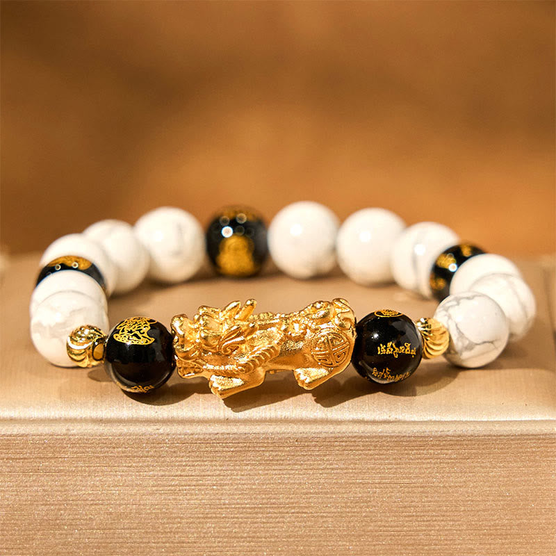 Buddha Stones Vintage White Turquoise Black Onyx Pixiu Beads Blessing Bracelet - image 2